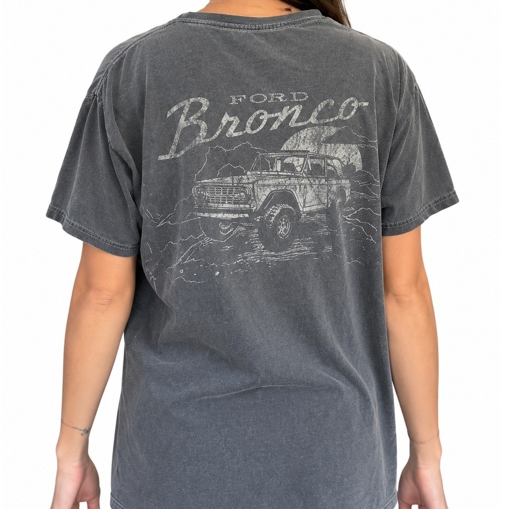 Ford Bronco Vintage Retro Graphic T-Shirt Mens Medium Faded Charcoal Grey